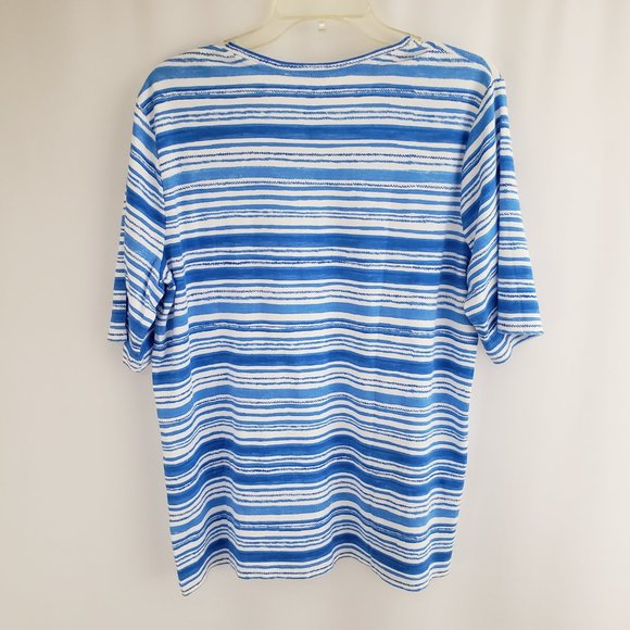 Chico's Blue and White Striped Short Sleeve Tee - Picture 2 of 6